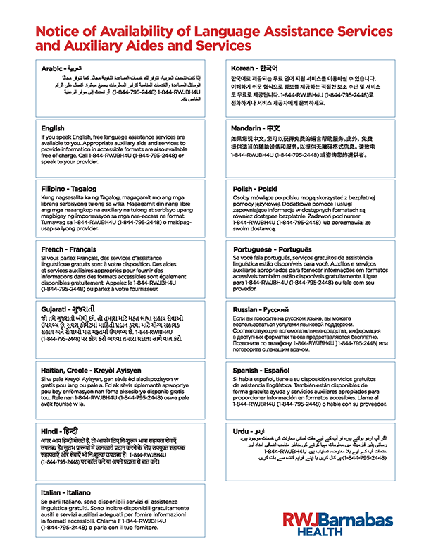 Notice of Availability of Language Assistance Services and Auxiliary Aides and Services