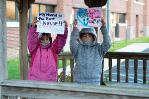 community members with messages of support to hospital staff