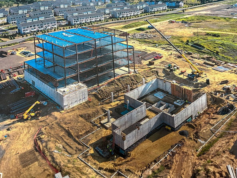 The steel framework of the new Specialty and Cancer Care Pavilion going up.